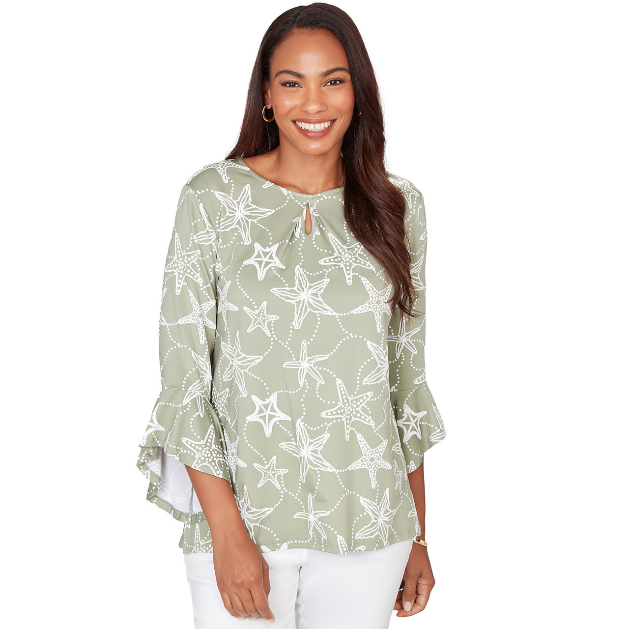 Women's Starfish Puff Print Flutter Sleeve Top | Ruby Rd.