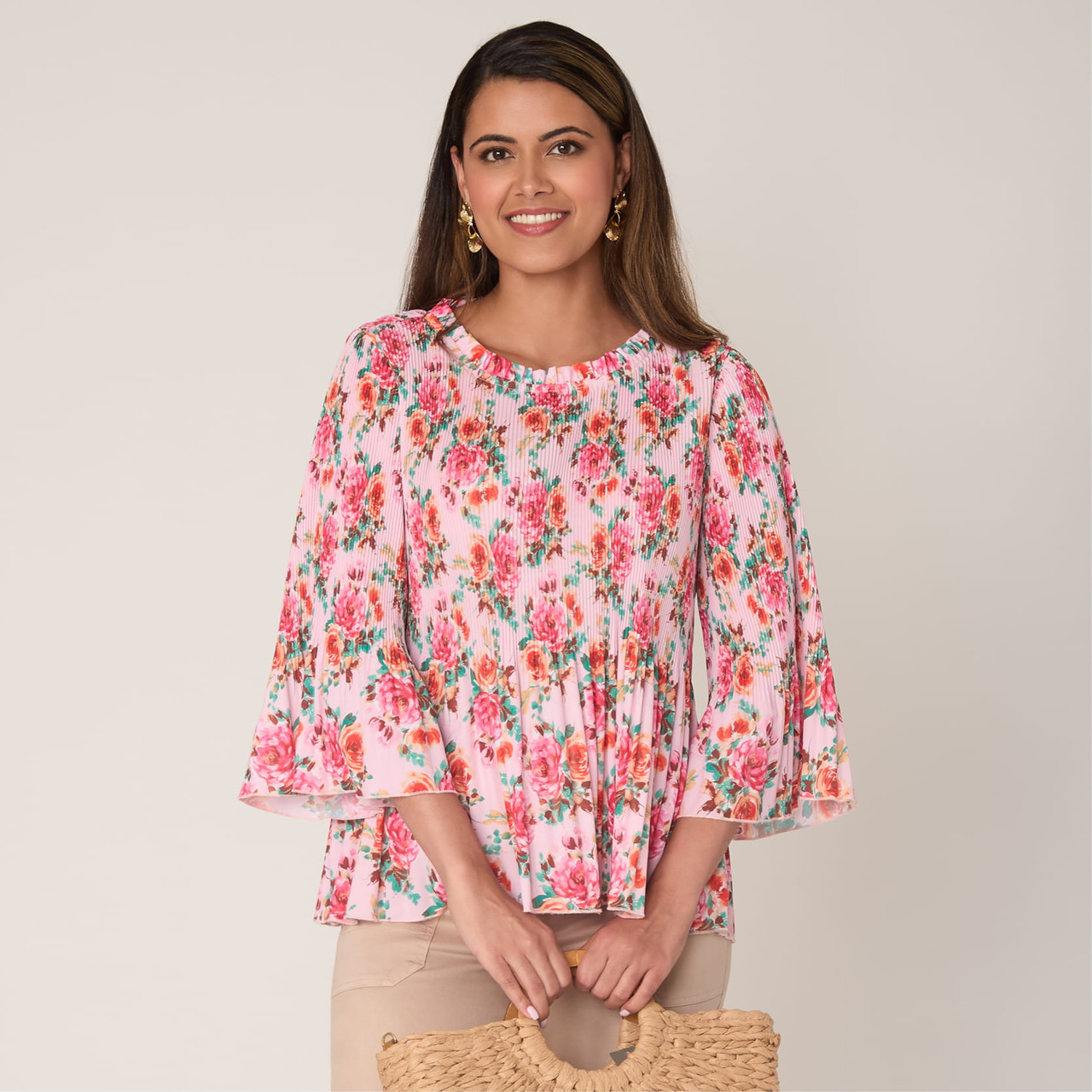 Women's Pleated Floral Bell Sleeve Blouse | Ruby Rd.