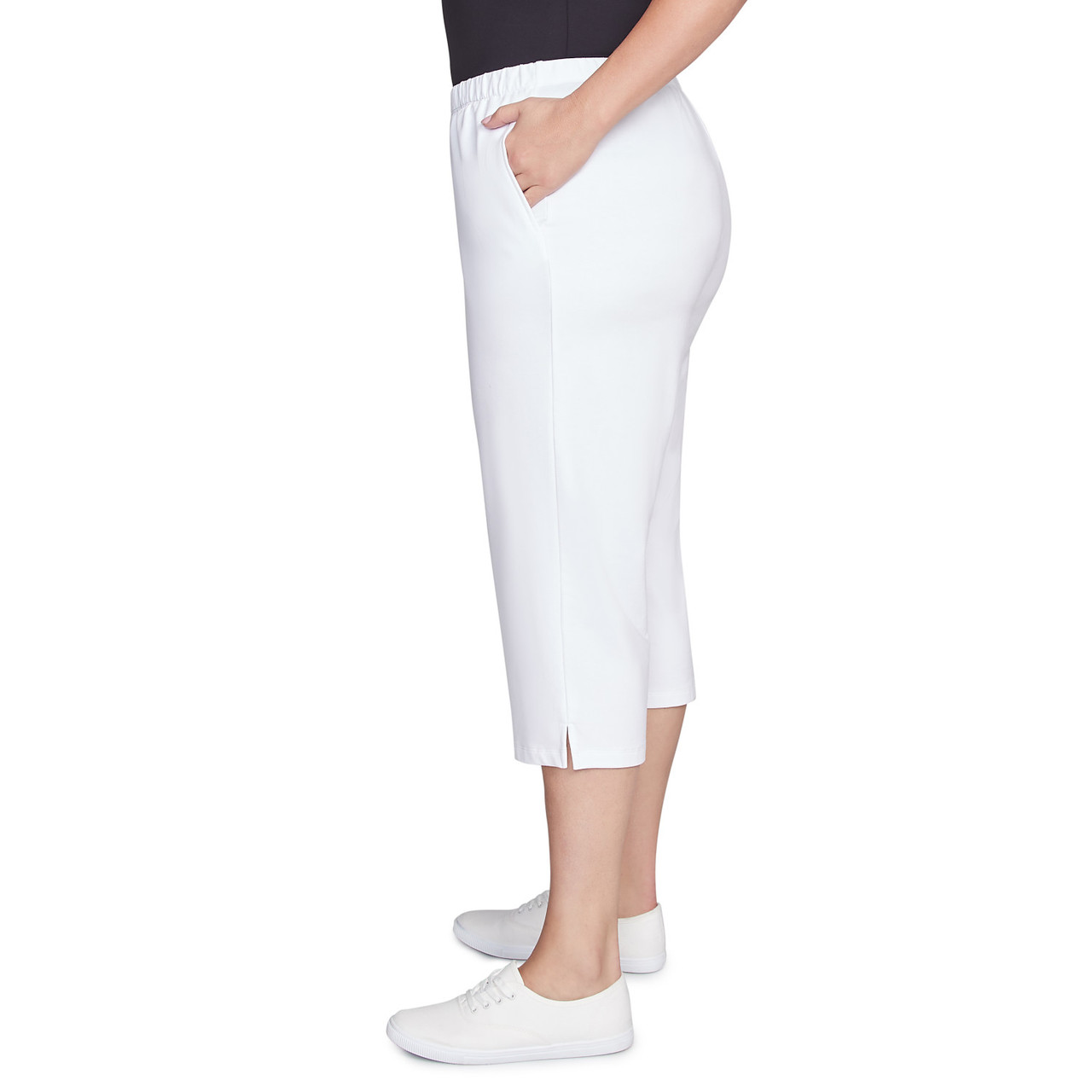 CAPRI RIB PANTS【size1】 Plus Women's Elastic Waist French Terry Capri | Ruby Rd.