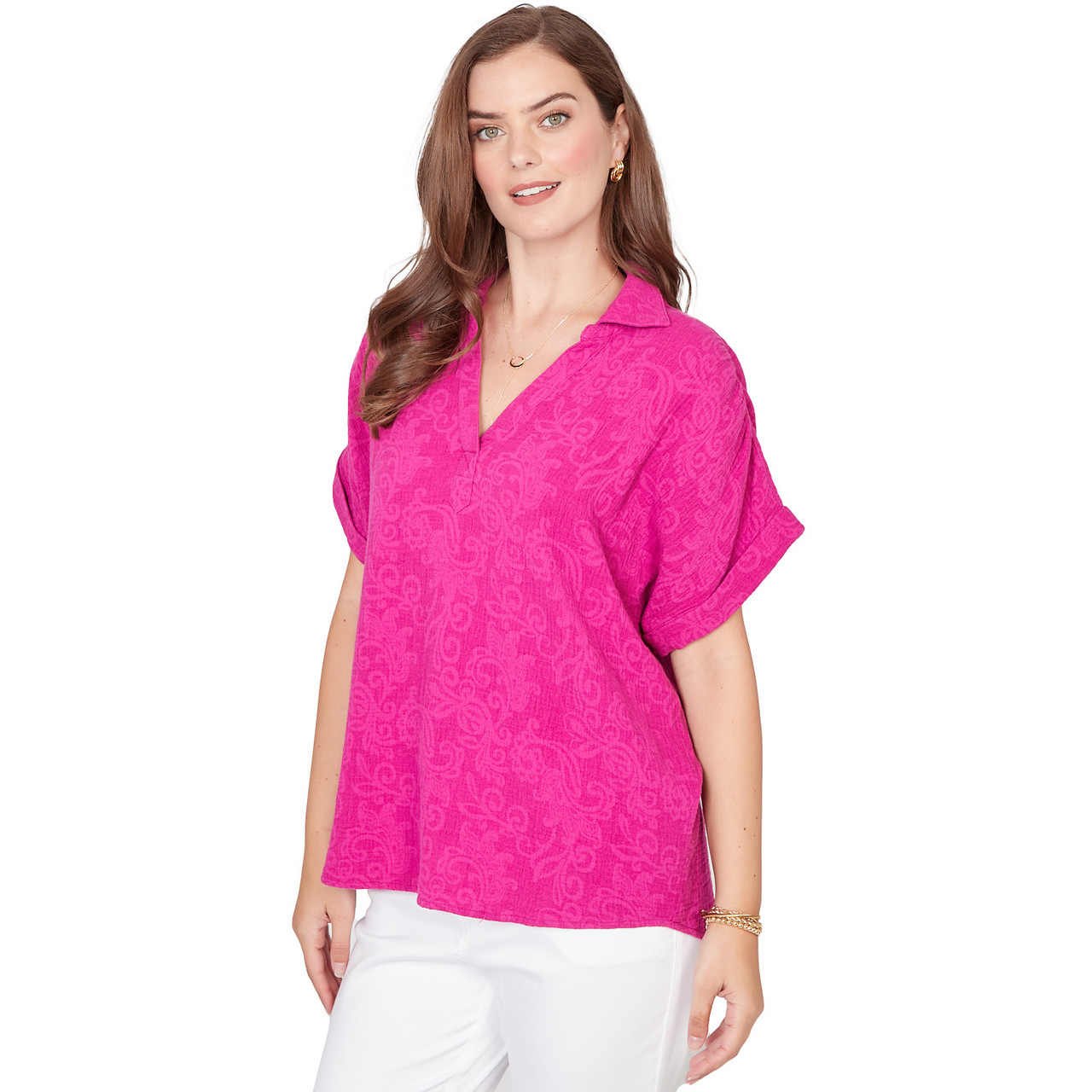 Women's Paisley Embossed Gauze Camp Shirt | Ruby Rd.