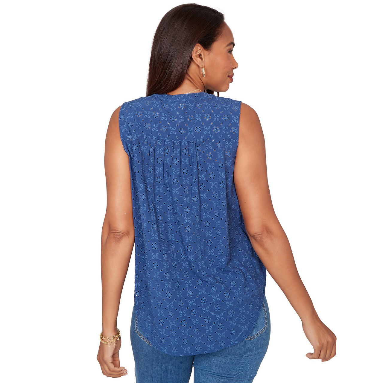 Petite Women's Tie-Front Eyelet Sleeveless Top | Ruby Rd.