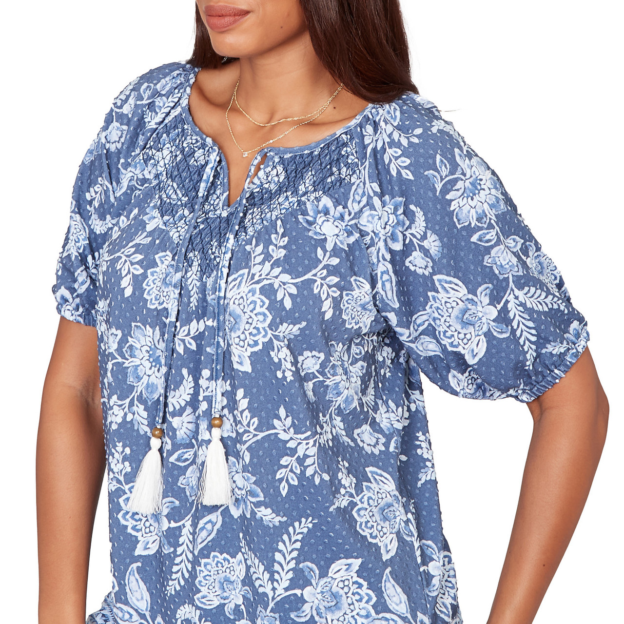 Women's Smocked Floral Clip Dot Top | Ruby Rd.
