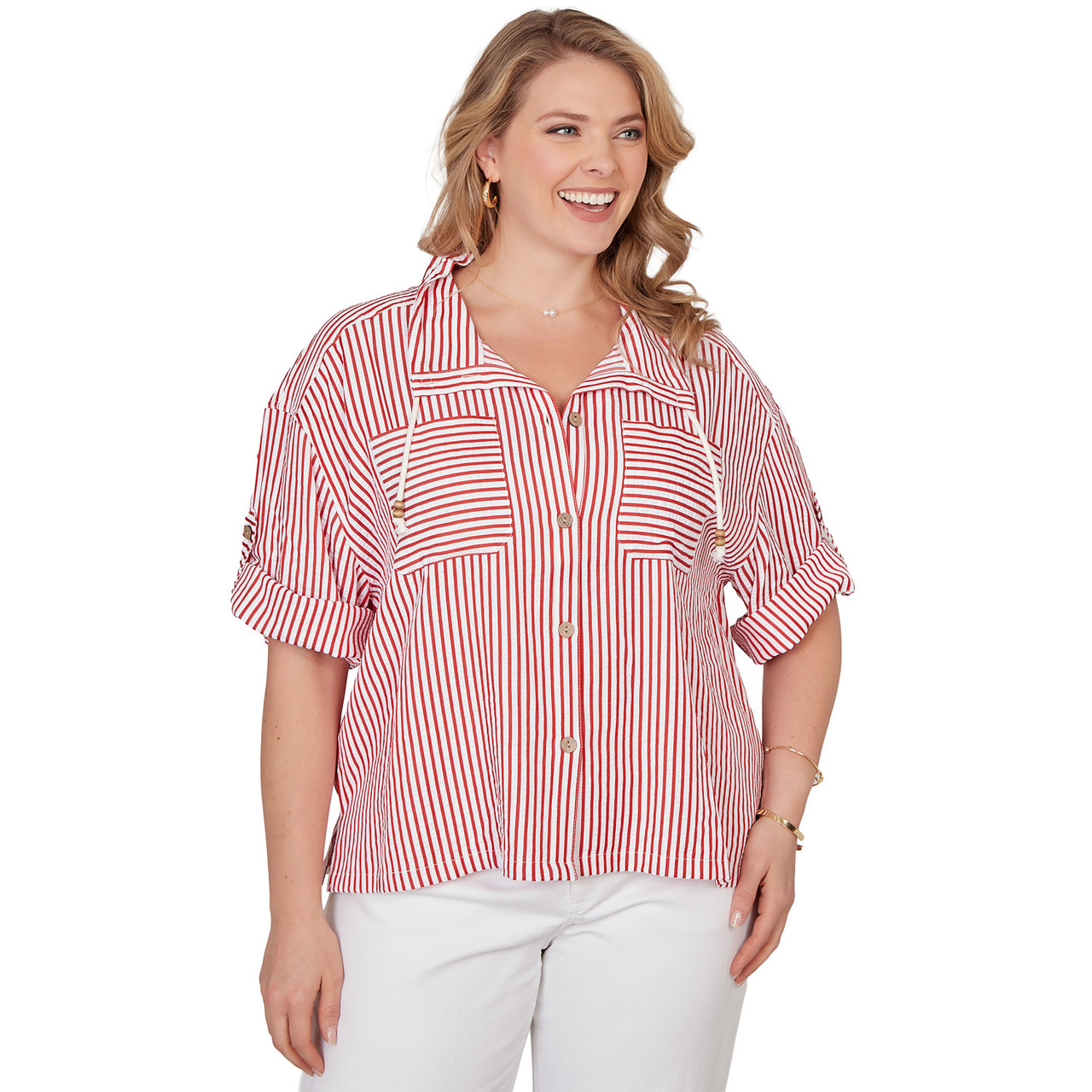 Plus Women's Beaded Seersucker Portrait Collar Jacket | Ruby Rd.
