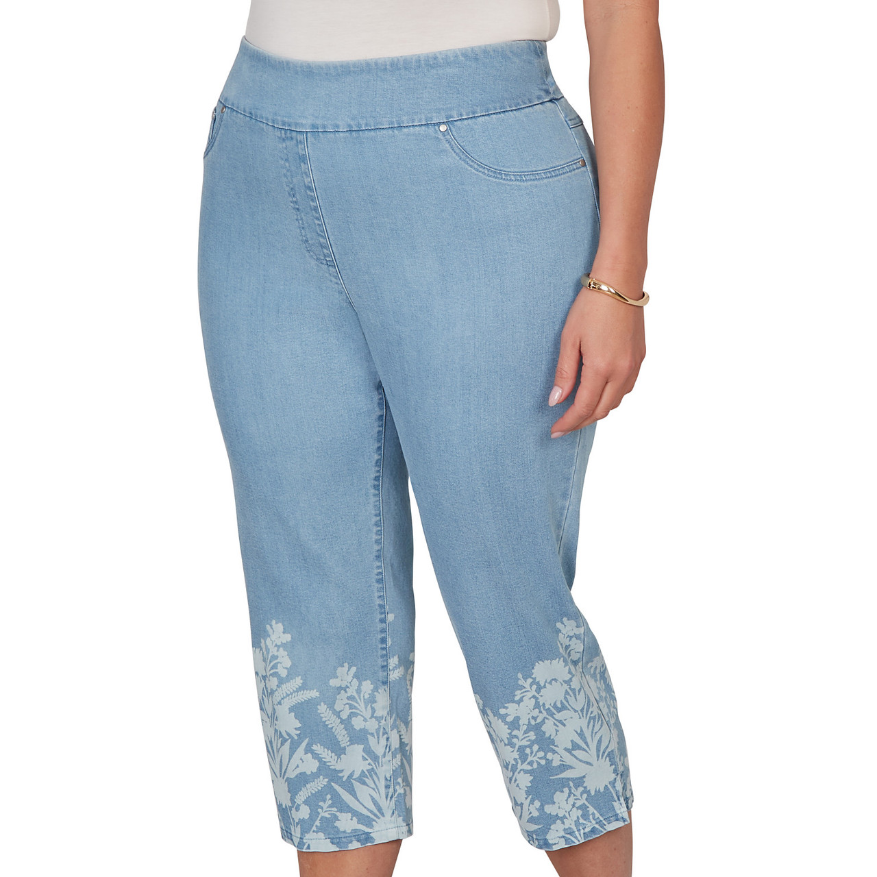 Plus Women's Printed Hem Tencel(Tm) Denim Capri | Ruby Rd.