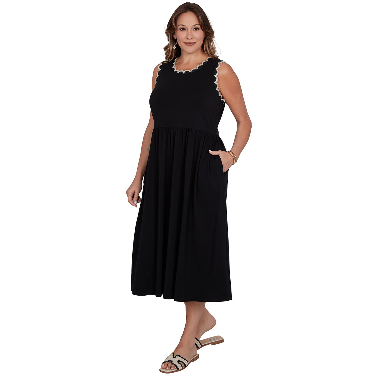 Plus Women's Crochet Trim Stretch Knit Midi Dress
