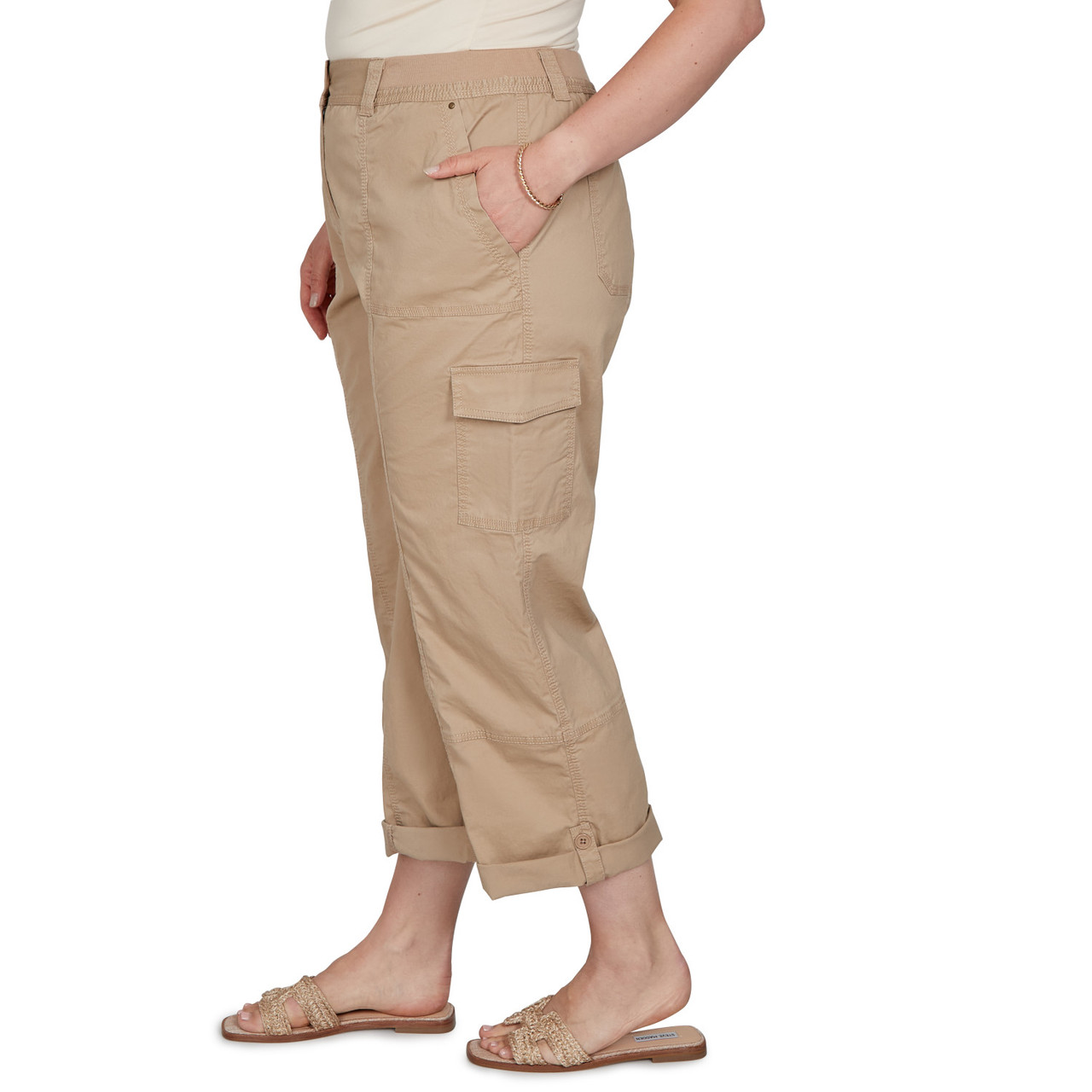 Plus Women's Roll Cuff Utility Cargo Pocket Capri | Ruby Rd.