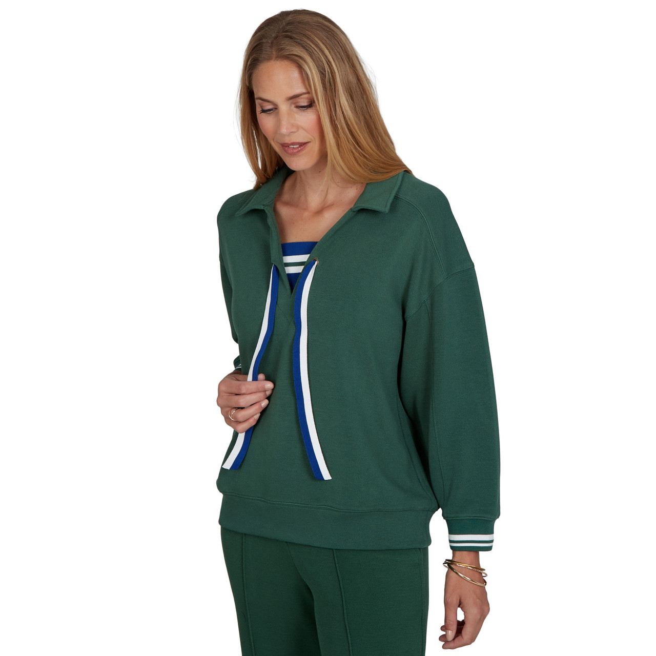 Women's Stripe Trim Drawstring Pullover Top | Ruby Rd.