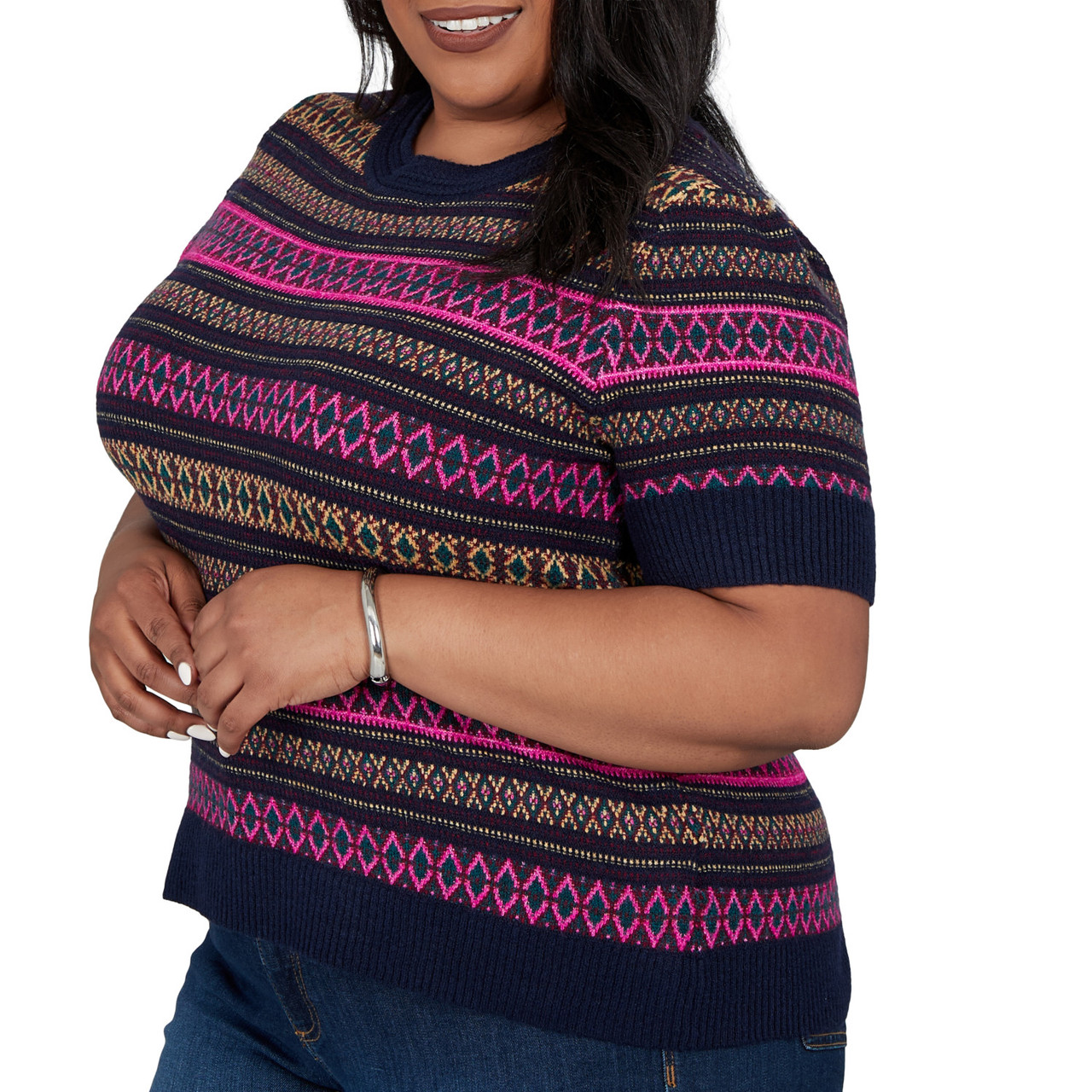 Plus Women's Mixed Fair Isle Short Sleeve Sweater | Ruby Rd.