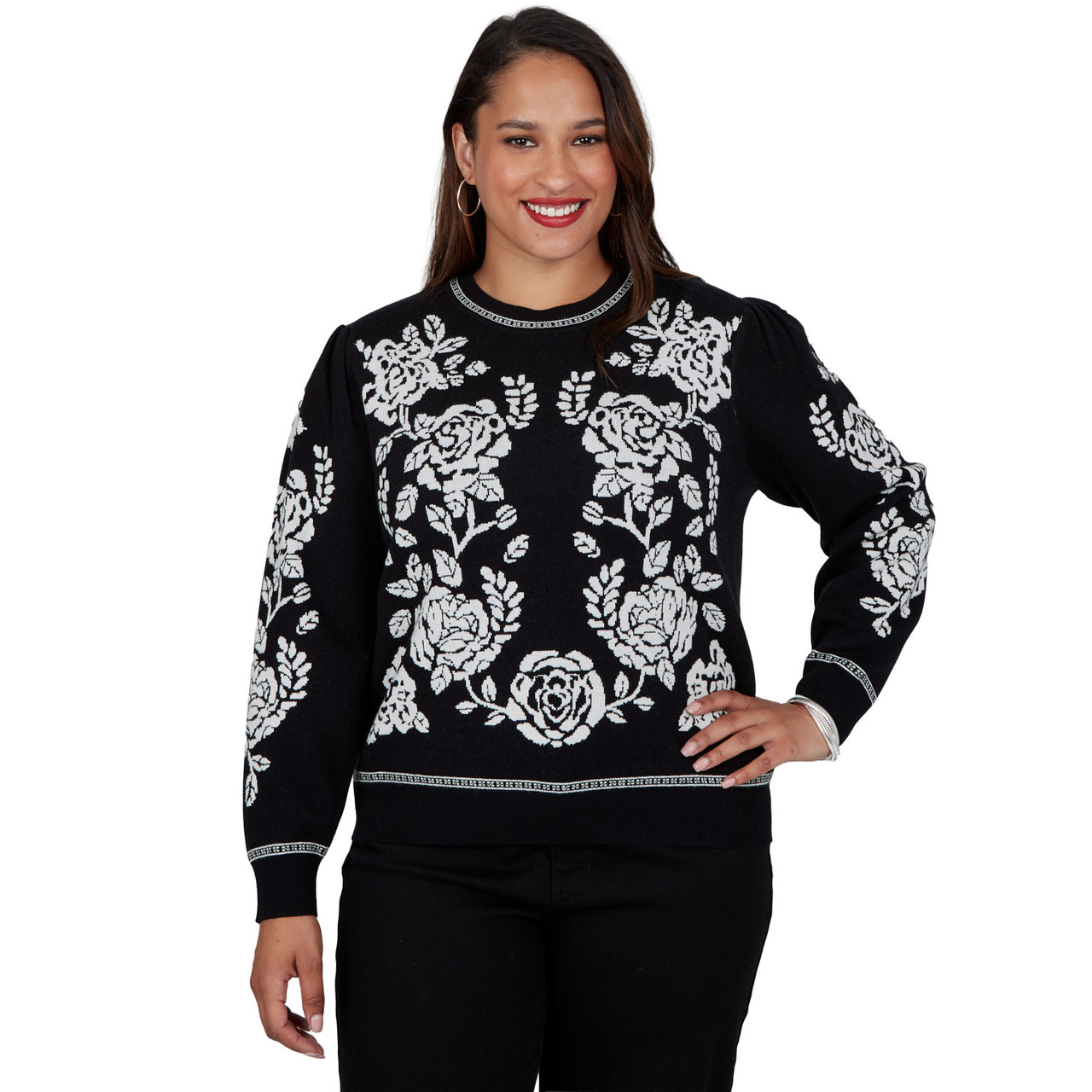Plus Women's Floral Jacquard Scoop Neck Sweater | Ruby Rd.