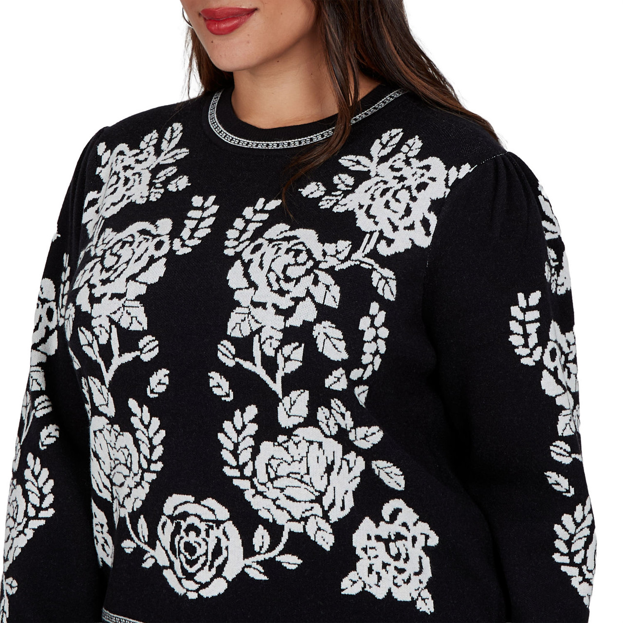 Plus Women's Floral Jacquard Scoop Neck Sweater | Ruby Rd.