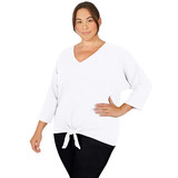 Women's Ottoman Tie-Front Textured Top |  White  |  Angle