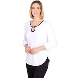 Women's Keyhole Neckline Knit Top | White | Angle
