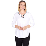Women's Keyhole Neckline Knit Top | White | Front