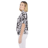 Petite Women's Button Front Leaf Print Collared Tee