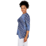 Women's Diagonal Stripe Puff Print Knit Top | New Navy Multi | Side