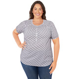 Plus Women's Diamond Dot Print Button Tee