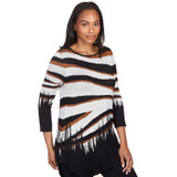 Petite Women's Asymmetrical Zebra Print Pullover Sweater