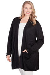 Plus Women's Sparkling Long Open Cardigan