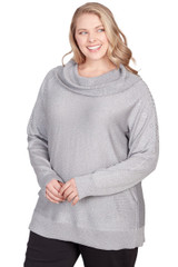 Plus Women's Glitter Embellished Cowl Neck Sweater