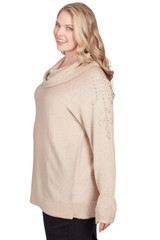 Plus Women's Glitter Embellished Cowl Neck Sweater