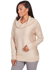 Petite Women's Glitter Embellished Cowl Neck Sweater