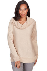 Petite Women's Glitter Embellished Cowl Neck Sweater