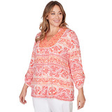 Plus Women's Woodblock Twin Printed Knit Top