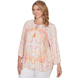 Plus Women's Tapestry Print Drawstring Peasant Top