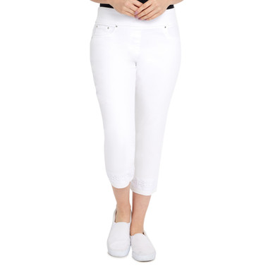 Women's Stretch Denim Capri with Lace Finish | White | Front