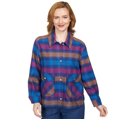 Women's Short Plaid Flannel Button Front Jacket