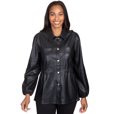 Women's Solid Vegan Leather Jacket