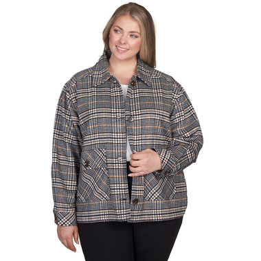 Plus Women's Spot On Button Front Short Plaid Jacket