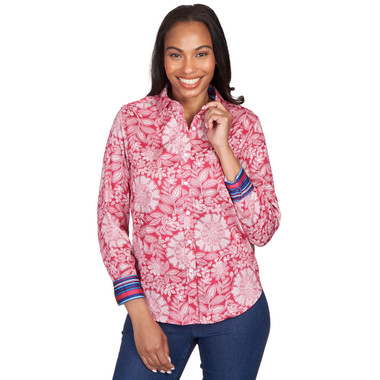 Women's Wrinkle Resistant Berry Floral Blouse