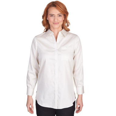 Petite Women's Wrinkle Resistant Solid Button Front Blouse