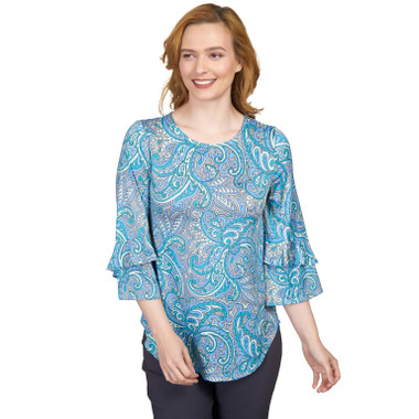 Women's Paisley Dew Drop Knit Top with Ruffle Sleeves