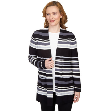 Petite Women's Essential Stripe Open Cardigan With Pockets