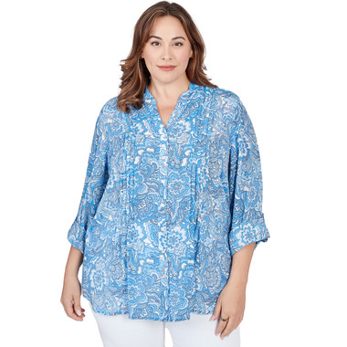 Women's Silky Floral Print Button Front Top | Ruby Rd.