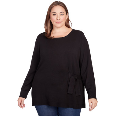 BLACK Plus Women's Scoop-Neck Solid Sweater with Side Tie