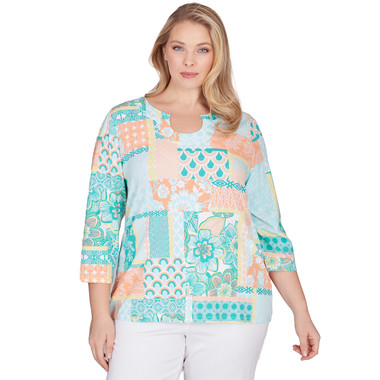 Plus Women's Knit Patchwork Top