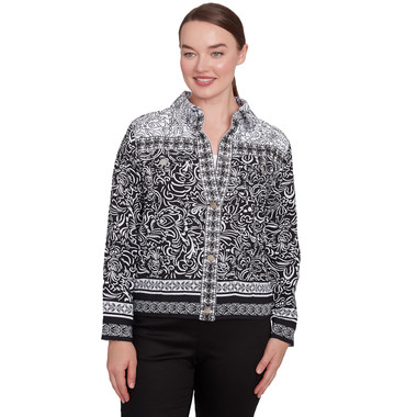 BLACK/WHITE Petite Women's Abstract Botanical Luxe Voile Jacket