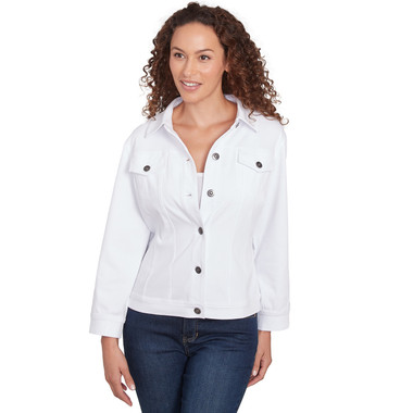 WHITE Petite Women's Twill Button Front Jean Jacket
