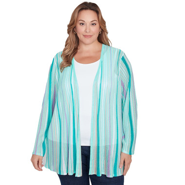 JULEP MULTI Plus Women's Multi Stripe Flare Cardigan