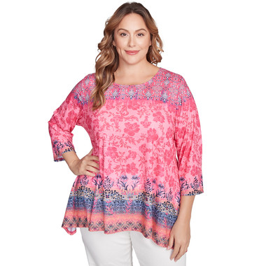 AZALEA MULTI Plus Women's Floral Ombre Border Sublimation Knit Top