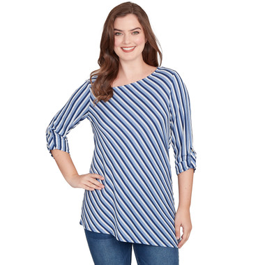 Women's Textured Stripe Roll Tab Sleeve Top