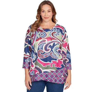 Plus Women's Geo Paisley Border Top