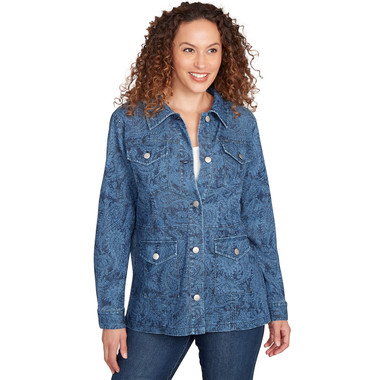 Women's Paisley Stretch Denim Utility Jacket
