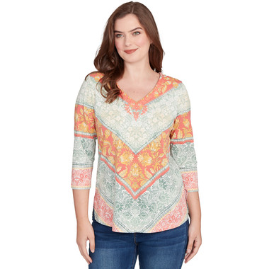 Women's Embellished Floral Chevron Knit Top