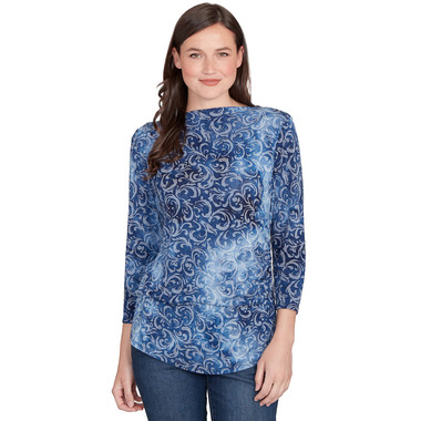 Petite Women's Tie Dye Scroll Floral Hatchi Top