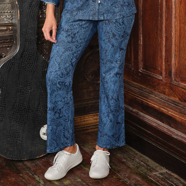 Women's Paisley Stretch Denim Pull On Ankle Jeans