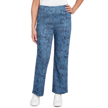 Petite Women's Paisley Stretch Denim Pull On Ankle Jeans